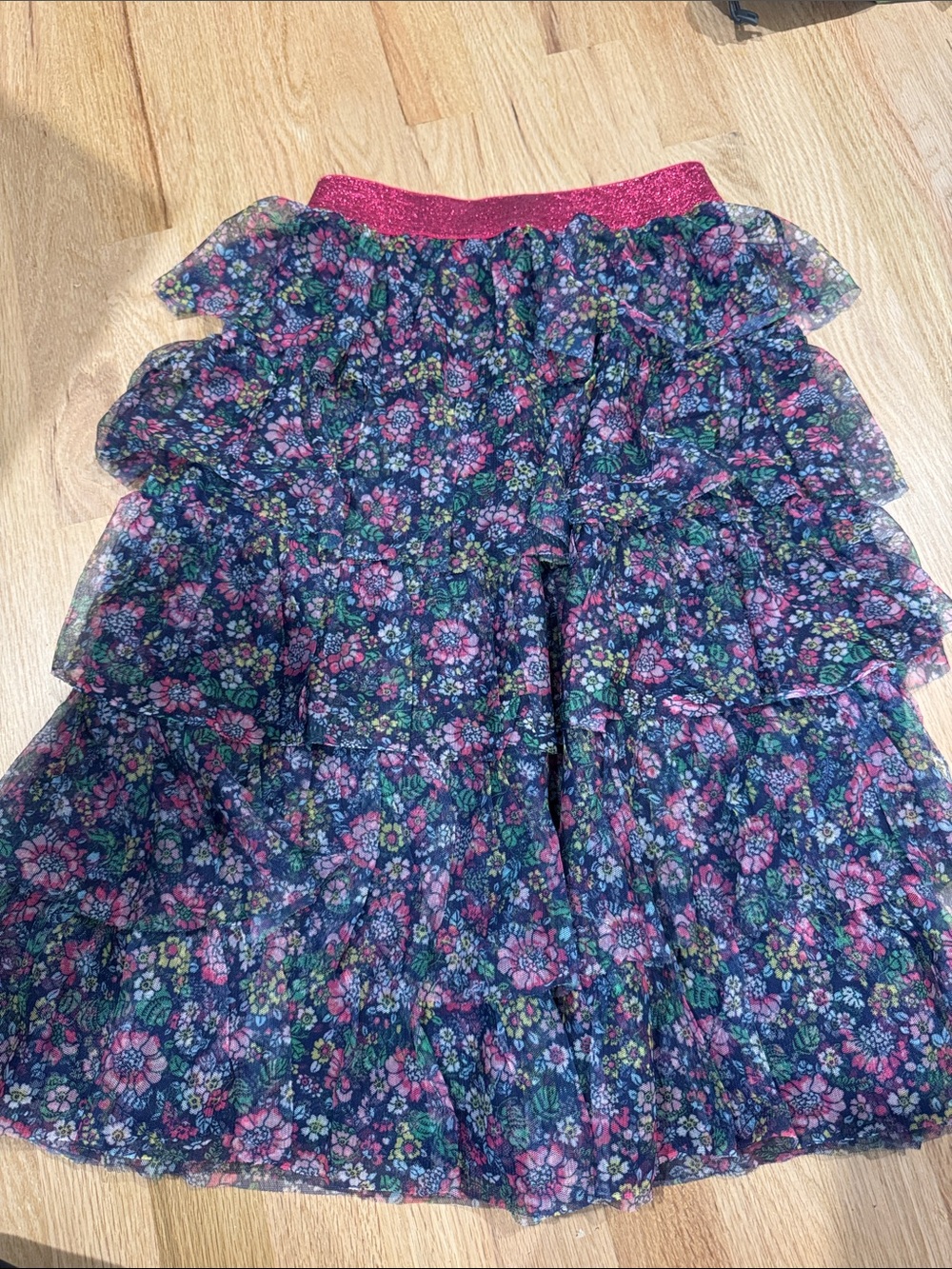 NWT Mini Boden Girls’ Floral Tulle Ruffle Midi Skirt